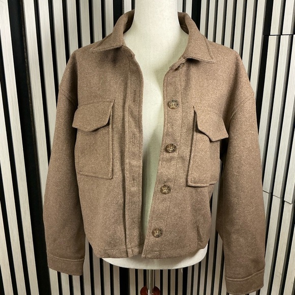 Love Tree Jackets & Blazers - New Love Tree Tan Button-Up Jacket, Sz M